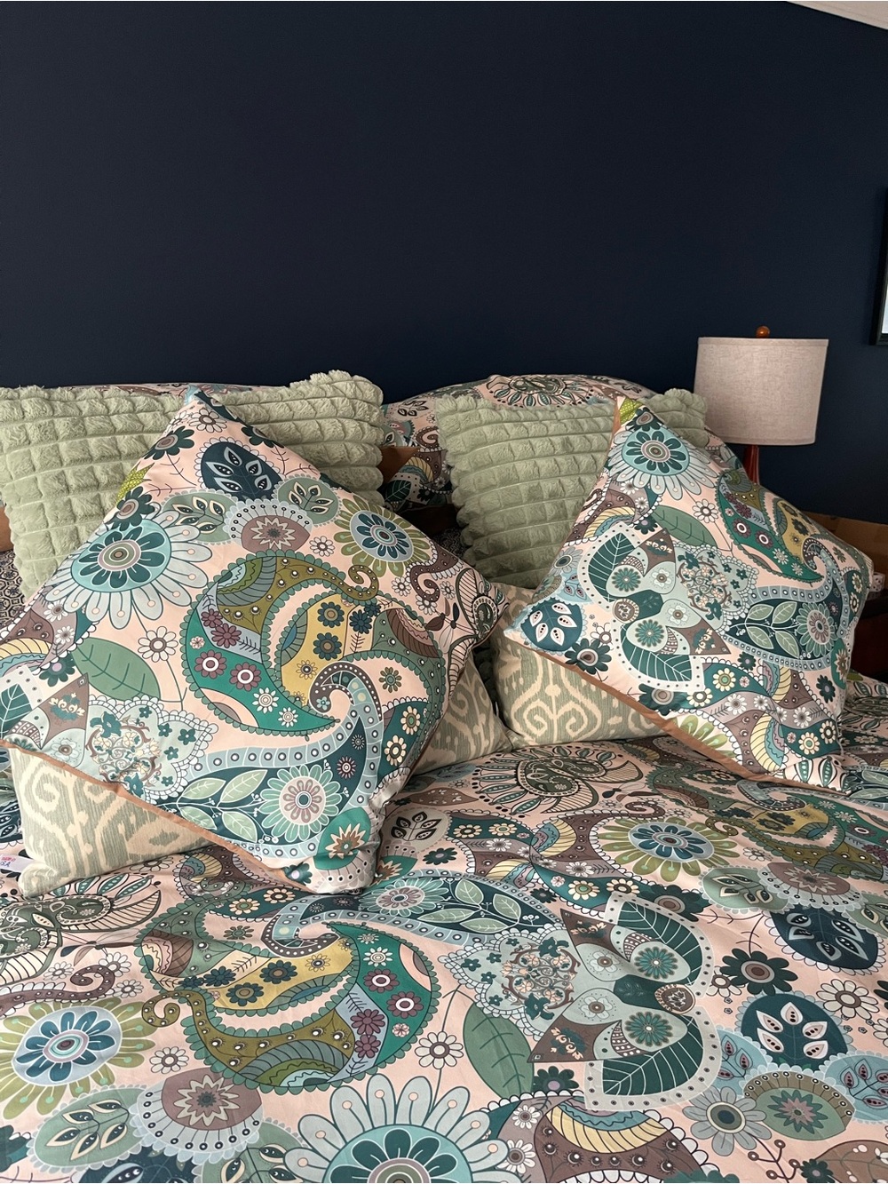 Floral Paisley Comforter Set in Mint, Teal, and Cream Bohemian